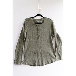 Natural L green waffle thermal long sleeve henley shirt Gorpcore hiking